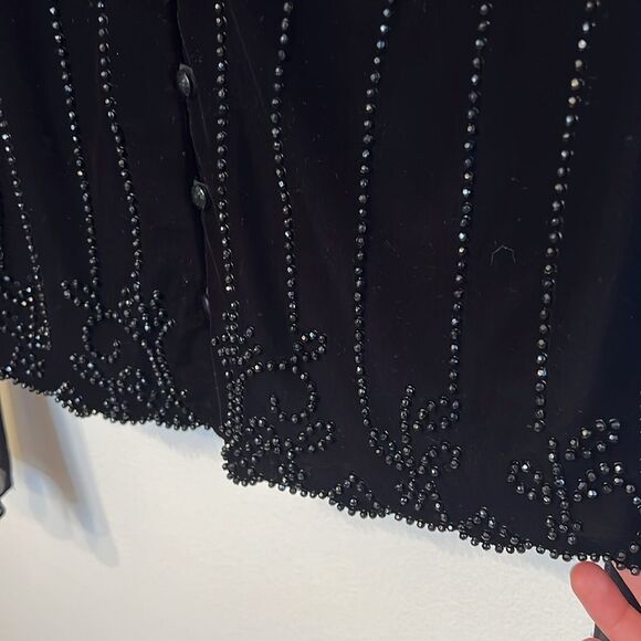 J.R. Nites flared sheer long sleeve button up velvet rhinestone top size 14 - Picture 6 of 11